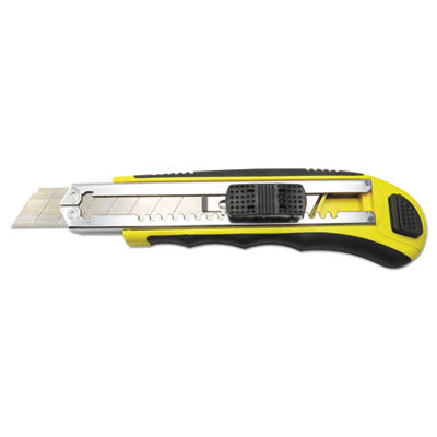 Boardwalk® Rubber-Gripped Retractable Snap Blade Knife, Straight-Edged, Black/Yellow Knives-Snap Blade Utility/Box Cutter - Office Ready