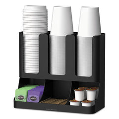 Mind Reader Flume 6-Compartment Upright Coffee Condiment and Cups Organizer, 11.5 x 6.5 x 15, Black