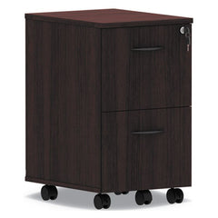 Alera® Valencia™ Series Mobile File/File Pedestal, Left or Right, 2 Legal/Letter-Size File Drawers, Mahogany, 15.38" x 20" x 26.63"