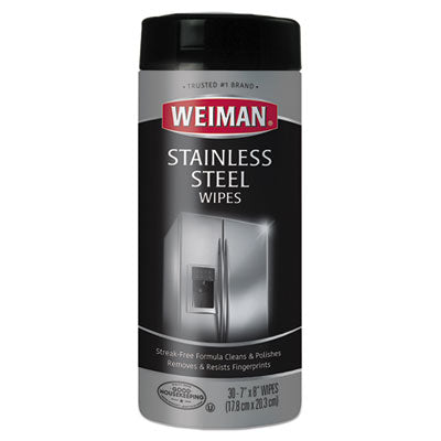 WEIMAN® Stainless Steel Wipes, 7 x 8, 30/Canister Towels & Wipes-Cleaner/Detergent Wet Wipe - Office Ready