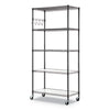 Alera® 5-Shelf Wire Shelving Kit with Casters & Shelf Liners, 36w x 18d x 72h, Black Anthracite Shelving Units-Multiuse Shelving-Open - Office Ready