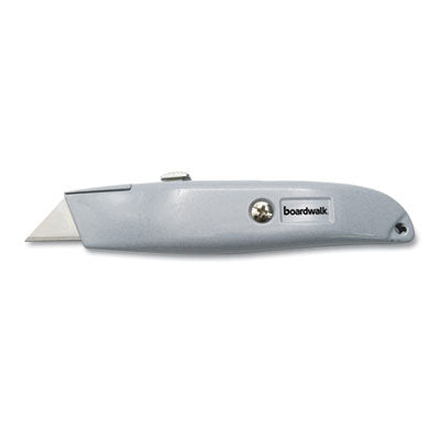 Boardwalk® Retractable Metal Utility Knife, Retractable, Straight-Edged, Gray Knives-Retractable Utility/Box Cutter - Office Ready