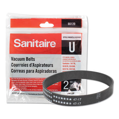 Sanitaire® Upright Vacuum Replacement Belt, Flat U Style, 2/Pack Vacuum Cleaner Belts - Office Ready