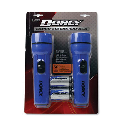 DORCY® LED Flashlight Pack, 1 D Battery (Included), Blue, 2/Pack Standard LED Flashlights - Office Ready