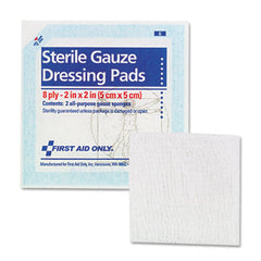 First Aid Only™ Gauze Pads, Sterile, 8-Ply, 2 x 2, 5 Dual-Pads/Pack