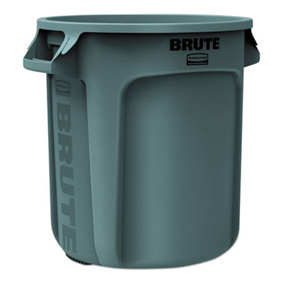 Rubbermaid® Commercial Vented Round Brute® Container, Plastic, 10 gal, Gray Waste Receptacles-Indoor All-Purpose Waste Bins - Office Ready