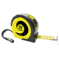 Boardwalk® Easy Grip Tape Measure, 25 ft, Plastic Case, Black and Yellow, 1/16