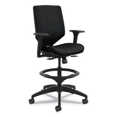 HON® Solve® Series Upholstered Back Task Stool, Supports Up to 300 lb, 23" to 33" Seat Height, Ink Seat/Back, Black Base