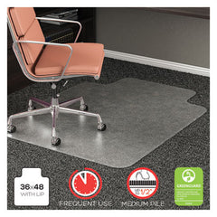deflecto® RollaMat® Frequent Use Chair Mat for Medium Pile Carpeting, Med Pile Carpet, Flat, 36 x 48, Lipped, Clear