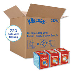Kleenex® BOUTIQUE* Anti-Viral Facial Tissue, 3-Ply, White, Pop-Up Box, 60 Sheets/Box, 3 Boxes/Pack, 4 Packs/Carton
