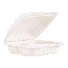 ProPlanet™ by Dart® Hinged Lid Containers, 3-Compartment, 8.3" x 8" x 3", White, 150/Carton
