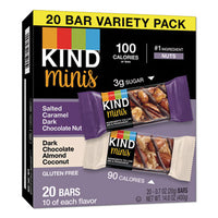 KIND Minis, Salted Caramel and Dark Chocolate Nut/Dark Chocolate Almond and Coconut, 0.7 oz, 20/Pack Food-Nutrition Bar - Office Ready