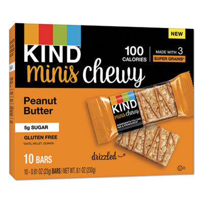 KIND Minis Chewy, Peanut Butter, 0.81 oz 10/Pack Food-Nutrition Bar - Office Ready