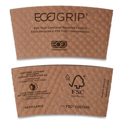 Eco-Products® EcoGrip® Recycled Content Hot Cup Sleeve, Fits 12, 16, 20, 24 oz Cups, Kraft, 1,300/Carton