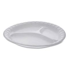 Pactiv Evergreen Unlaminated Foam Dinnerware, 3-Compartment Plate, 10.25" dia, White, 540/Carton