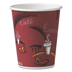 Dart® Solo® Paper Hot Drink Cups in Bistro® Design, 10 oz, Maroon, 1,000/Carton