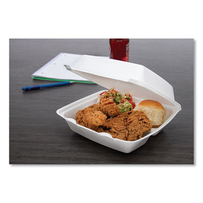 Foam Hinged Lid Containers, 3-Compartment, 7.5 X 8 X 2.3, White, 200/Carton
