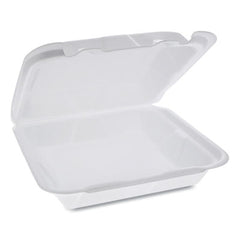 Pactiv Evergreen Foam Hinged Lid Containers, Dual Tab Lock Happy Face, 8 x 7.75 x 2.25, White, 200/Carton