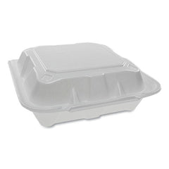 Pactiv Evergreen Foam Hinged Lid Containers, Dual Tab Lock, 8.42 x 8.15 x 3, White, 150/Carton