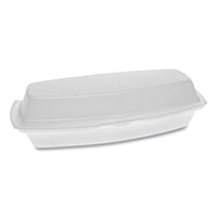Pactiv Evergreen Foam Hinged Lid Containers, Single Tab Lock Hot Dog, 7.25 x 3 x 2, White, 504/Carton Food Containers-Takeout Clamshell, Foam - Office Ready