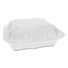 Pactiv Evergreen Foam Hinged Lid Containers, Dual Tab Lock, 3-Compartment, 8.42 x 8.15 x 3, White, 150/Carton Food Containers-Takeout Clamshell, Foam - Office Ready