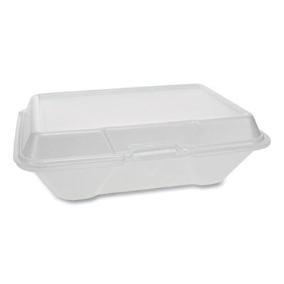 Pactiv Evergreen Foam Hinged Lid Containers, Single Tab Lock #205 Utility, 9.19 x 6.5 x 2.75, White, 150/Carton Food Containers-Takeout Clamshell, Foam - Office Ready