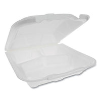Pactiv Evergreen Foam Hinged Lid Containers, Dual Tab Lock Economy, 3-Compartment, 9.13 x 9 x 3.25, White, 150/Carton Food Containers-Takeout Clamshell, Foam - Office Ready