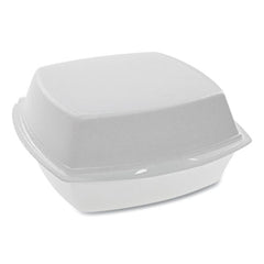 Pactiv Evergreen Foam Hinged Lid Containers, Single Tab Lock, 6.38 x 6.38 x 3, White, 500/Carton