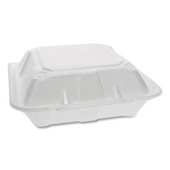 Pactiv Evergreen Foam Hinged Lid Containers, Dual Tab Lock, 3-Compartment, 9.13 x 9 x 3.25, White, 150/Carton