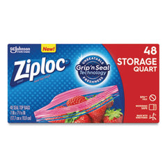 Ziploc® Double Zipper Storage Bags, 1 qt, 1.75 mil, 9.63" x 8.5", Clear, 9/Carton