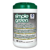 Simple Green® Safety Towels, 1-Ply, 10 x 11.75, White, Unscented, 75/Canister Cleaner/Detergent Wet Wipes - Office Ready