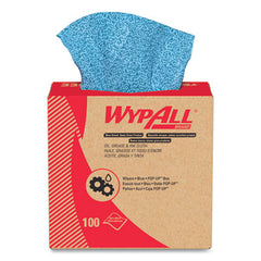 WypAll® Oil, Grease & Ink Cloths, Grease and Ink Cloths, POP-UP Box, 8 4/5 x 16 4/5, Blue, 100/Box, 5/Carton