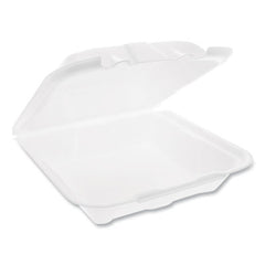 Pactiv Evergreen Foam Hinged Lid Containers, Dual Tab Lock Economy, 9.13 x 9 x 3.25, White, 150/Carton