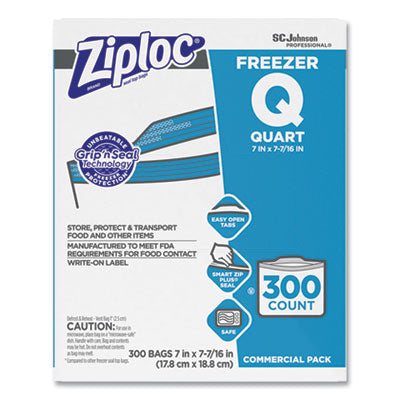 Ziploc® Zipper Freezer Bags, 1 qt, 2.7 mil, 7