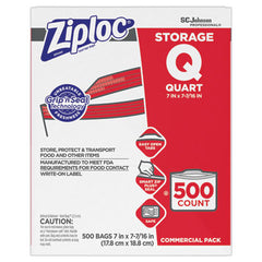 Ziploc® Double Zipper Storage Bags, 1 qt, 1.75 mil, 7" x 7.75", Clear, 500/Box