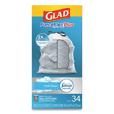 CLO78526 - Glad ForceFlex Tall Kitchen Drawstring Trash Bags - 13