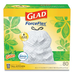 Glad® OdorShield® Tall Kitchen Drawstring Bags, 13 gal, 0.95 mil, 24" x 27.38", White, 240/Carton
