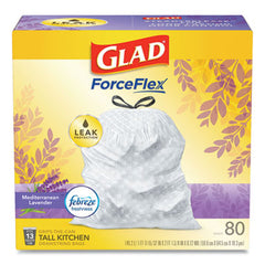 Glad® OdorShield® Tall Kitchen Drawstring Bags, 13 gal, 0.95 mil, 24" x 27.38", White, 80/Box