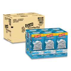 Glad® ForceFlexPlus™ OdorShield® Tall Kitchen Drawstring Trash Bags, 13 gal, 0.9 mil, 24" x 28", White, 204/Carton