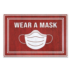 Apache Mills® Social Distancing Message Mats, 24 x 36, Red/White, "Wear A Mask"