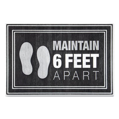 Apache Mills® Social Distancing Message Mats, 24 x 36, Charcoal, "Maintain 6 Feet Apart"