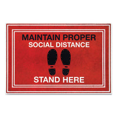 Apache Mills® Social Distancing Message Mats, 24 x 36, Red/Black, "Maintain Social Distance Stand Here"