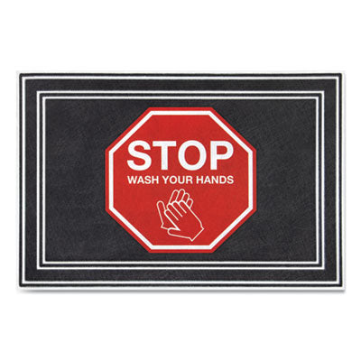 Apache Mills® Social Distancing Message Mats, 24 x 36, Charcoal/Red, 