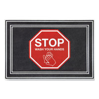 Apache Mills® Social Distancing Message Mats, 24 x 36, Charcoal/Red, 