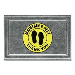 Apache Mills® Social Distancing Message Mats, 24 x 36, Charcoal/Yellow, "Maintain 6 Feet Thank You"