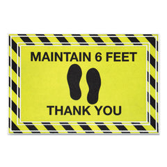Apache Mills® Social Distancing Message Mats, 24 x 36, Black/Yellow, "Maintain 6 Feet Thank You"