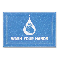 Apache Mills® Social Distancing Message Mats, 24 x 36, Blue, "Wash Your Hands"