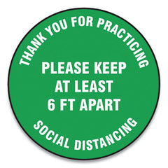 Accuform® Slip-Gard™ Social Distance Floor Signs, 12" Circle, "Thank You For Practicing Social Distancing Please Keep At Least 6 ft Apart", Green, 25/PK