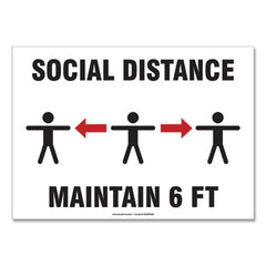 Accuform® Social Distance Signs, Wall, 14 x 10, "Social Distance Maintain 6 ft", 3 Humans/Arrows, White, 10/Pack