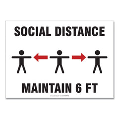 Accuform® Social Distance Signs, Wall, 10 x 7, "Social Distance Maintain 6 ft", 3 Humans/Arrows, White, 10/Pack